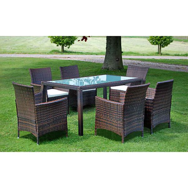 vidaXL Set comedor de jardín 7 piezas y cojines ratán sintético marrón