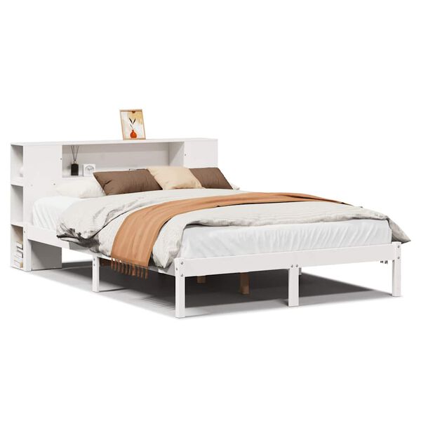 vidaXL Cama con estantería sin colchón madera maciza blanca 140x200 cm