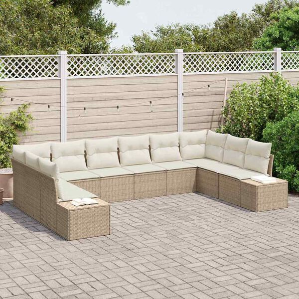 vidaXL Conjunto de sof&aacute; de jard&iacute;n 10 pcs Beige rat&aacute;n sint&eacute;tico