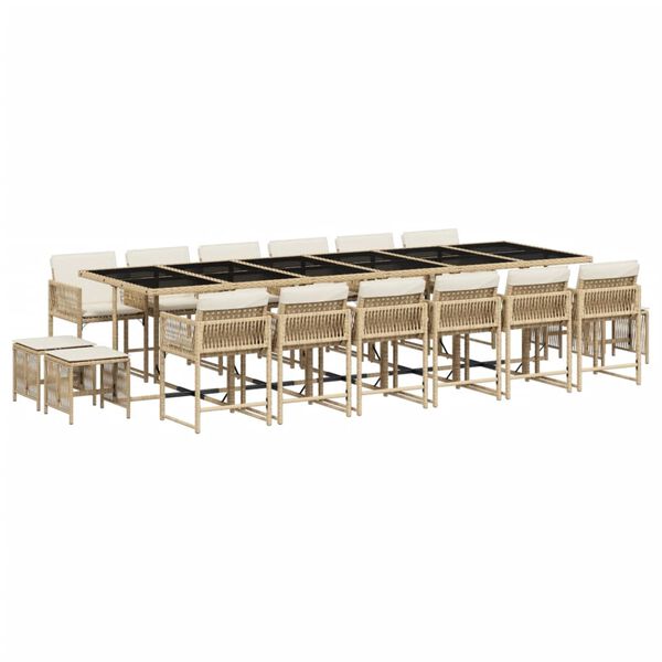 vidaXL Set comedor de jard&iacute;n 17 pzas con cojines rat&aacute;n sint&eacute;tico beige