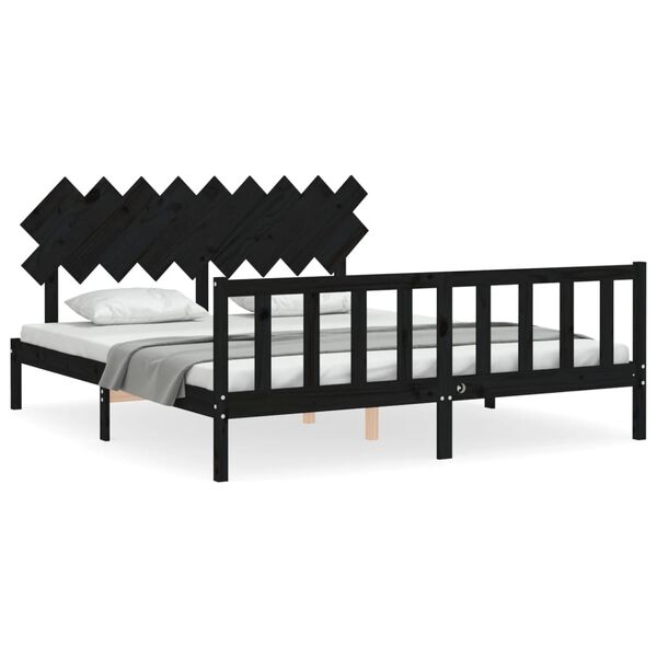 vidaXL Estructura cama de matrimonio con cabecero madera maciza negro