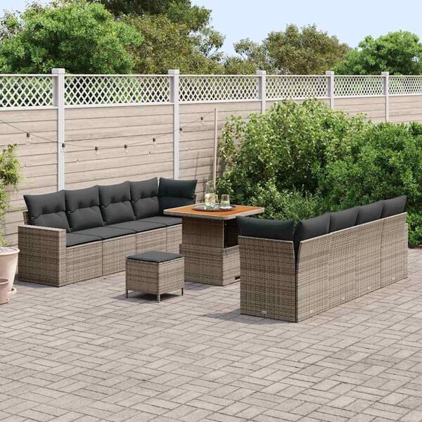 vidaXL Conjunto de sof&aacute;s de jard&iacute;n 12 pcs Gris rat&aacute;n sint&eacute;tico