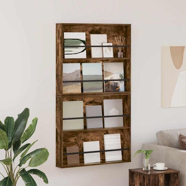 vidaXL Estante de revistas 2 pcs Roble ahumado 80 x 12 x 70 cm