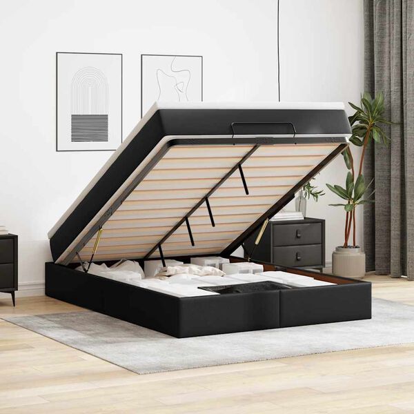 vidaXL Estructura cama otomana colchón cuero sintético negro 140x200cm