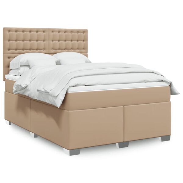vidaXL Cama box spring con colch&oacute;n cuero sint&eacute;tico capuchino 160x200cm