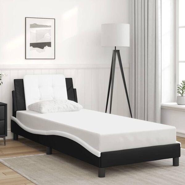 vidaXL Estructura de cama sin colch&oacute;n Zadar cuero sint&eacute;tico negro y blanco