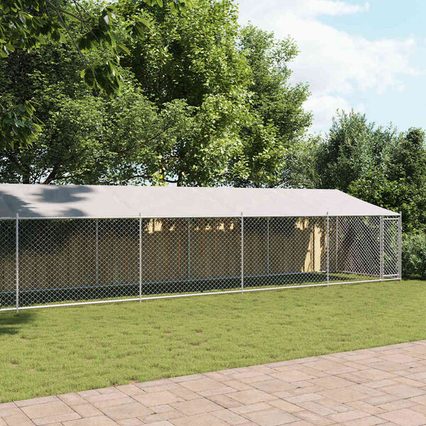 vidaXL Jaula de perros techo y puerta acero galvanizado gris 12x2x2 m