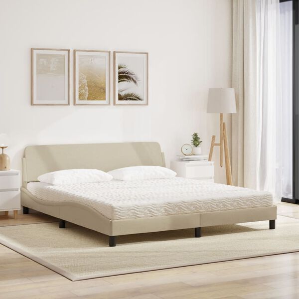 vidaXL Cama con colchón Dover de tela color crema 180x200 cm