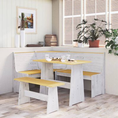 vidaXL Mesa de comedor con banco madera maciza pino marrón miel blanco