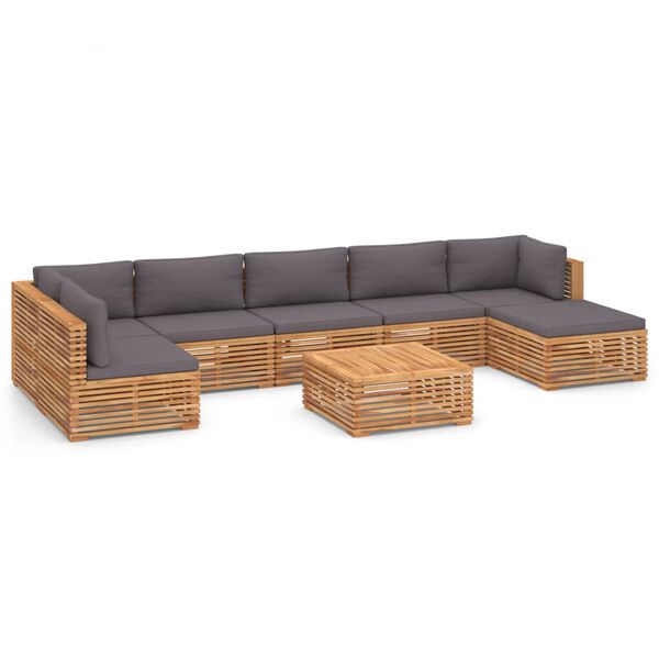vidaXL Muebles de jard&iacute;n 8 pzas cojines gris oscuro madera maciza teca