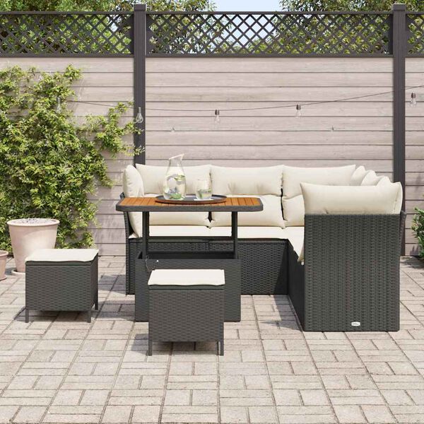 vidaXL Conjunto de sof&aacute; de jard&iacute;n con coj&iacute;n 8 pcs Negro y crema