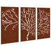 vidaXL Adorno pared jard&iacute;n 3 pzas acero corten dise&ntilde;o &aacute;rbol 105x55 cm