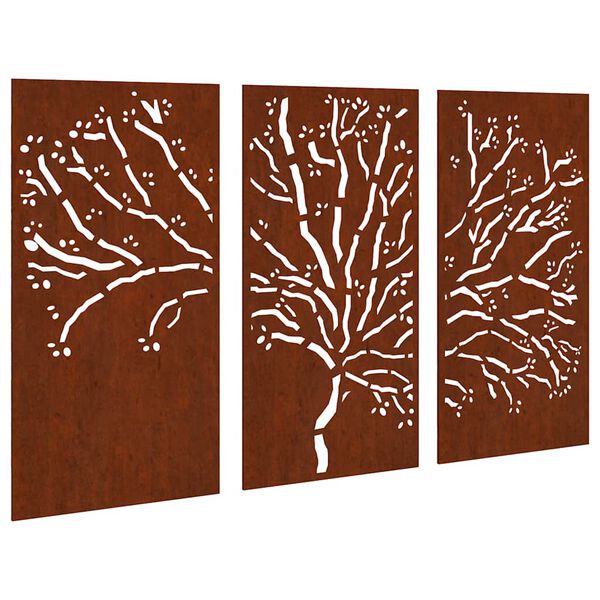 vidaXL Adorno pared jard&iacute;n 3 pzas acero corten dise&ntilde;o &aacute;rbol 105x55 cm