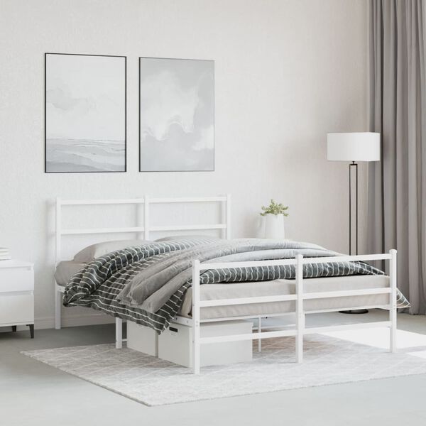 vidaXL Estructura cama sin colch&oacute;n con estribo metal blanco 135x190 cm