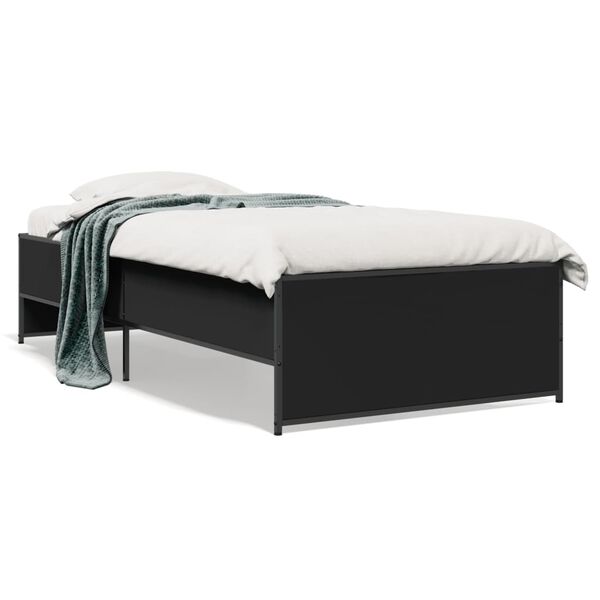 vidaXL Estructura de cama madera de ingeniería y metal negra 90x190 cm