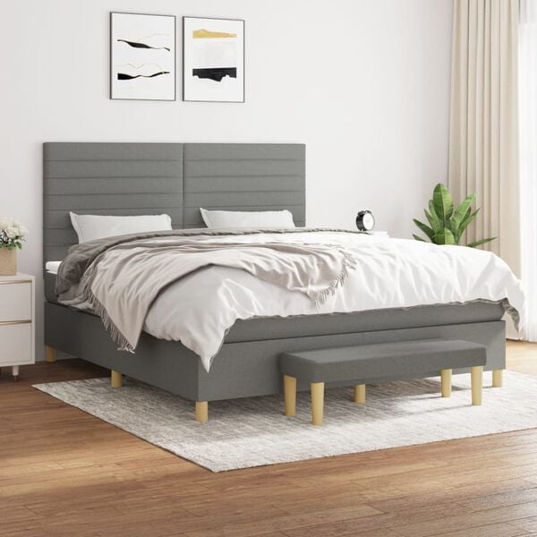 vidaXL Cama box spring con colch&oacute;n tela gris oscuro 180x200 cm