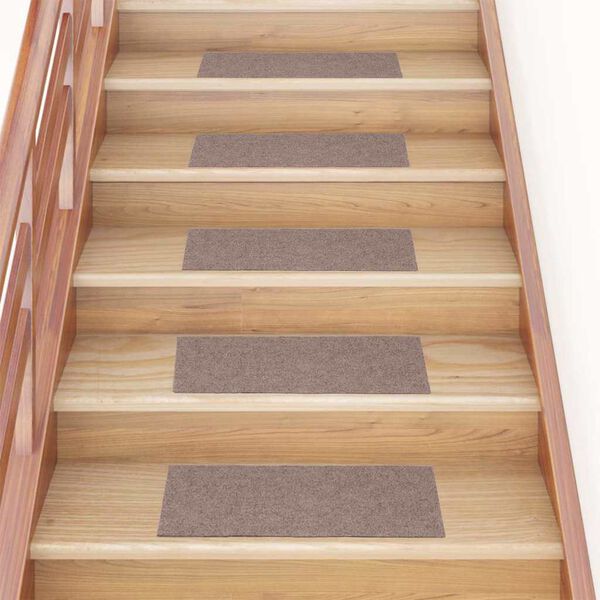 vidaXL Felpudos autoadhesivos para escaleras, 15 unidades, 60 x 25 cm, color marr&oacute;n claro, rectangulares