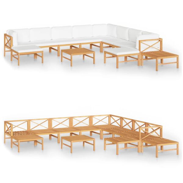 vidaXL Set de muebles de jard&iacute;n 12 pzas madera de teca y cojines crema