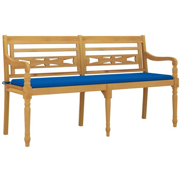 vidaXL Banco Batavia con coj&iacute;n azul real madera maciza de teca 150 cm