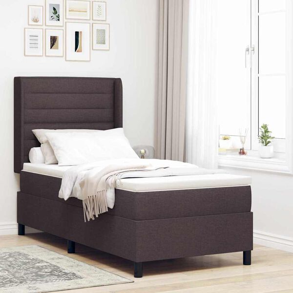 vidaXL Cama Box Spring LED con colch&oacute;n Marr&oacute;n Oscuro 100 x 200 cm tela