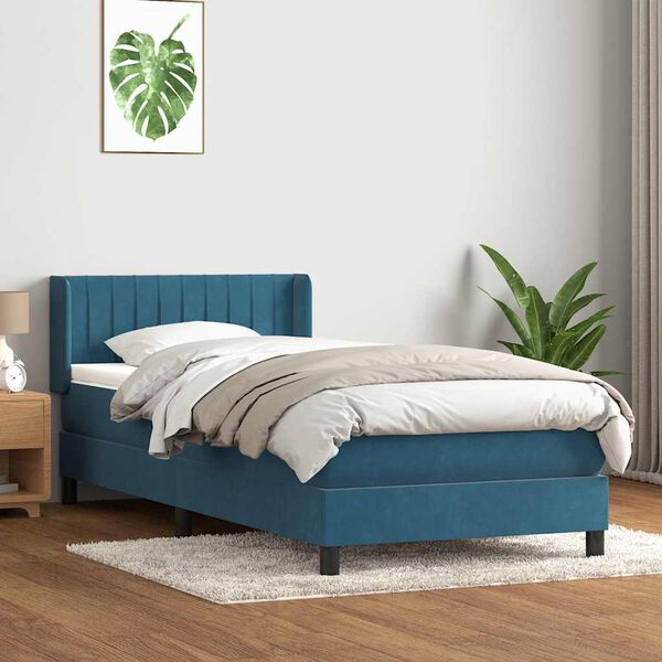 vidaXL Cama box spring con colch&oacute;n terciopelo azul oscuro 90x220 cm