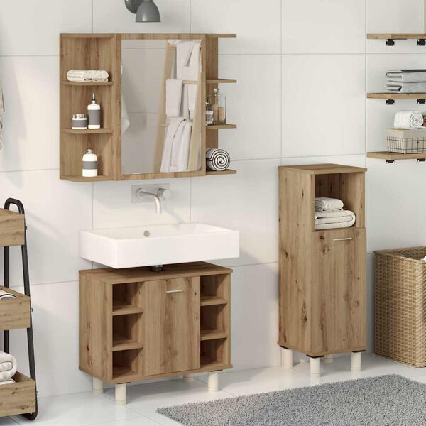vidaXL Juego de muebles ba&ntilde;o 3 piezas madera ingenier&iacute;a roble artisan