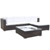 vidaXL Set muebles de jard&iacute;n 5 piezas y cojines rat&aacute;n sint&eacute;tico marr&oacute;n