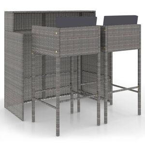 vidaXL Set de muebles bar jardín 3 pzas y cojines ratán sintético gris