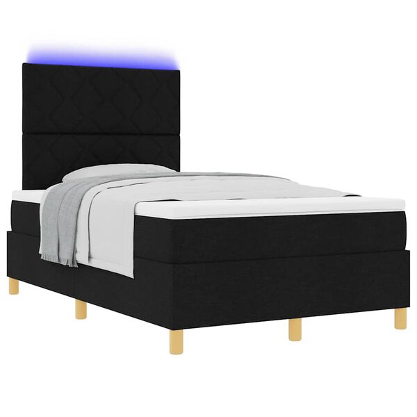 vidaXL Cama Box Spring LED con colch&oacute;n Negro 120 x 200 cm tela