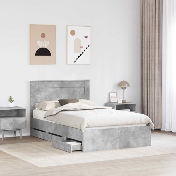 vidaXL Estructura de cama Gris Concreto 120 x 190 cm Madera Ingenieril