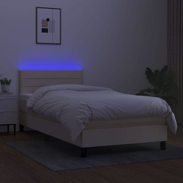 vidaXL Cama box spring colch&oacute;n y luces LED tela color crema 90x190 cm