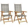 vidaXL Sillas plegables, 2 unidades, color gris, madera maciza de acacia y rat&aacute;n sint&eacute;tico.