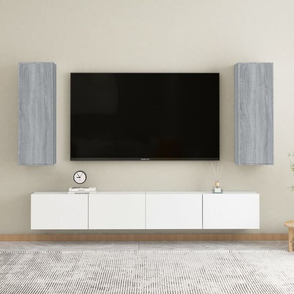vidaXL Mueble de TV 2 uds madera ingenier&iacute;a gris Sonoma 30,5x30x90 cm