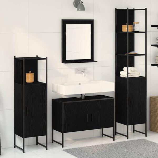 vidaXL Juego de muebles de ba&ntilde;o 4 pcs Negro Madera de ingenier&iacute;a