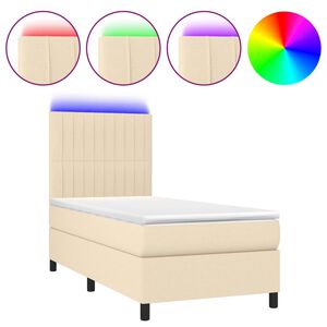 vidaXL Cama box spring colch&oacute;n y luces LED tela crema 100x200 cm