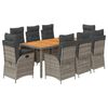 vidaXL Set comedor jard&iacute;n 9 pzas y cojines rat&aacute;n sint&eacute;tico gris