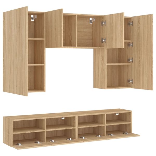 vidaXL Muebles de TV de pared 5 pzas madera de ingenier&iacute;a roble Sonoma