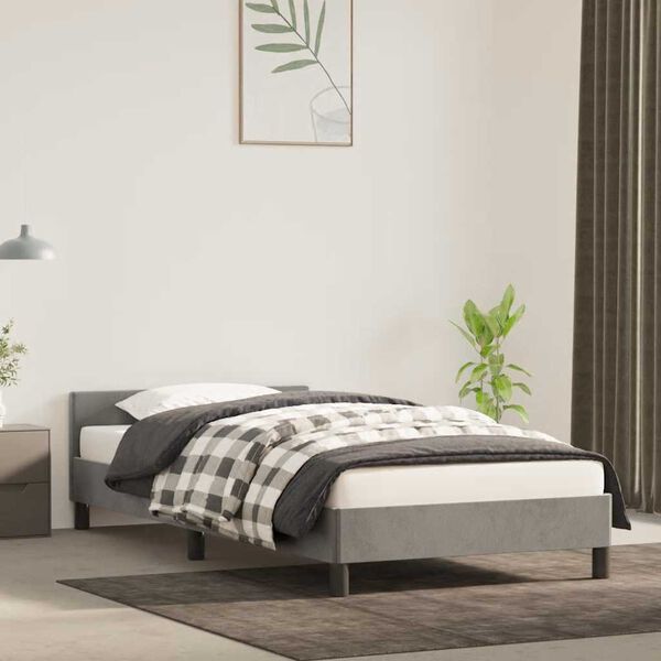 vidaXL Estructura de cama sin colch&oacute;n terciopelo gris claro 90x200 cm