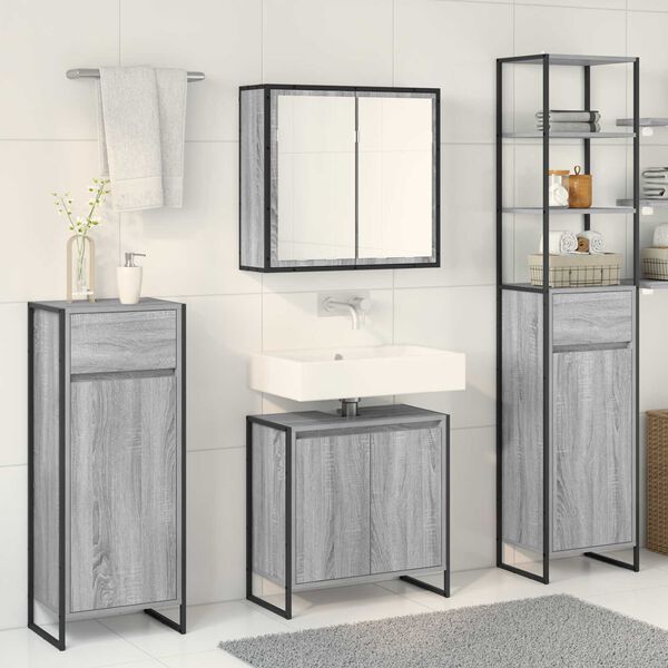 vidaXL Juego de muebles de ba&ntilde;o Gris Sonoma Madera de ingenier&iacute;a