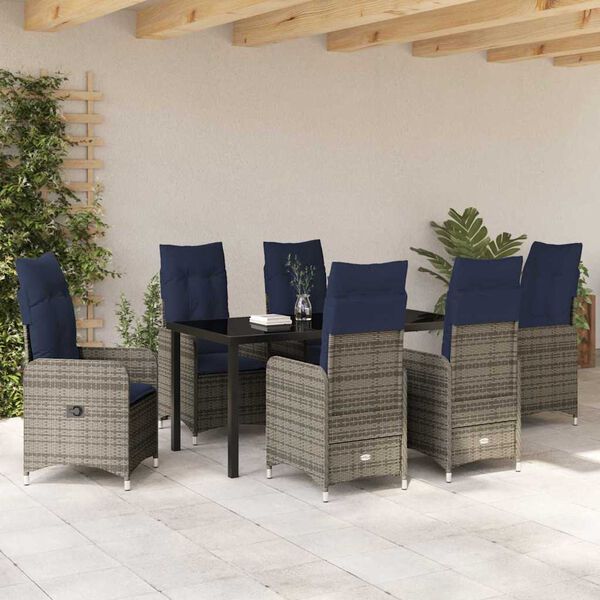 vidaXL Conjunto de Comedor de Jard&iacute;n con coj&iacute;n 7 pcs Negro Polirat&aacute;n