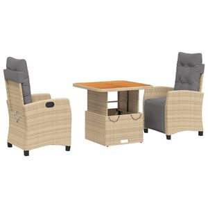 vidaXL Set comedor de jard&iacute;n 3 pzas con cojines rat&aacute;n sint&eacute;tico beige