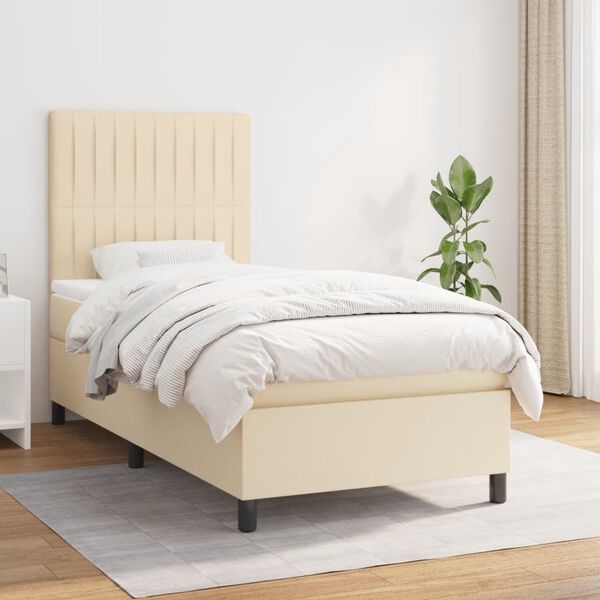vidaXL Cama box spring con colch&oacute;n tela color crema 80x200 cm