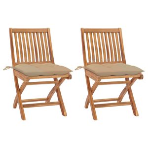 vidaXL Sillas de jard&iacute;n 2 uds madera maciza de teca con cojines beige