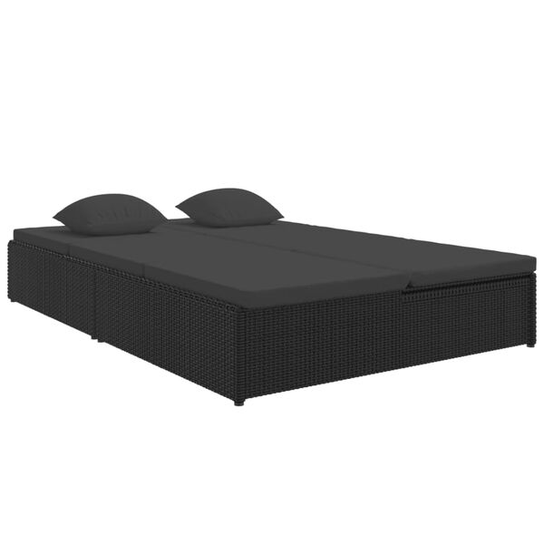 vidaXL Tumbona convertible con cojines de rat&aacute;n sint&eacute;tico negro