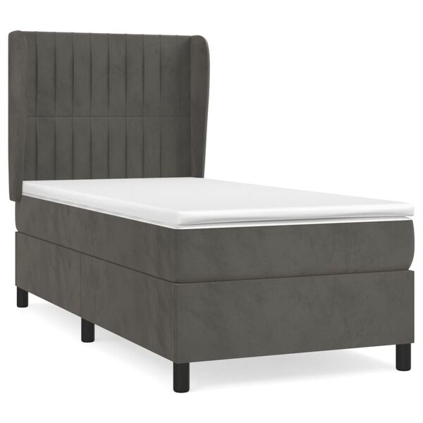 vidaXL Cama box spring con colch&oacute;n terciopelo gris oscuro 90x200 cm