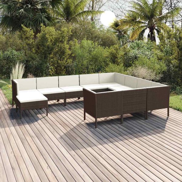 vidaXL Set muebles de jard&iacute;n 11 pzas y cojines rat&aacute;n sint&eacute;tico marr&oacute;n
