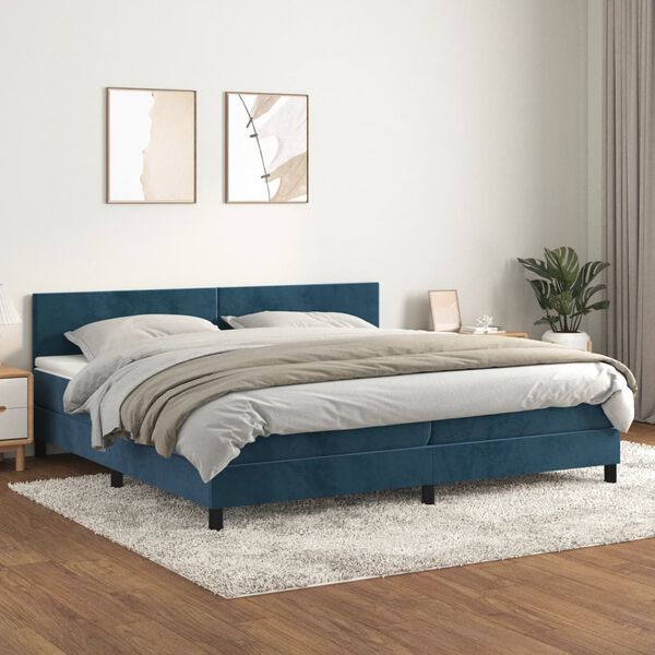 vidaXL Cama box spring con colch&oacute;n terciopelo azul oscuro 200x200 cm