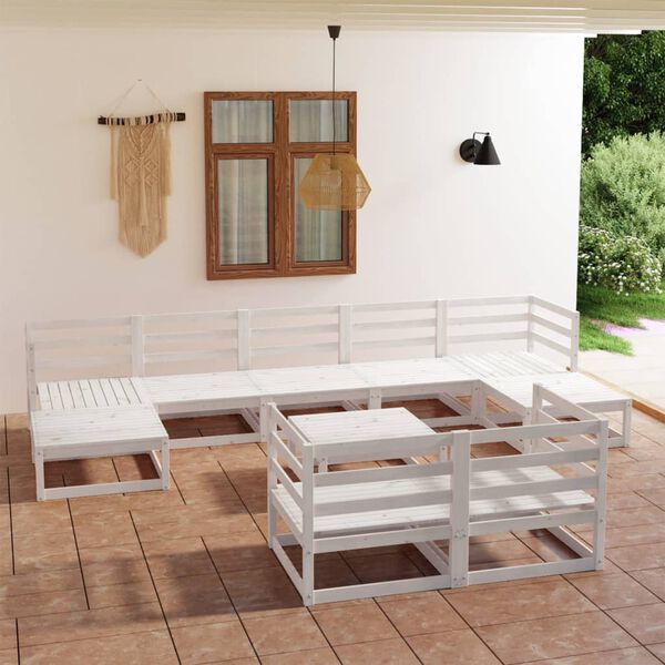 vidaXL Juego de muebles de jard&iacute;n 10 pzas madera maciza de pino blanco