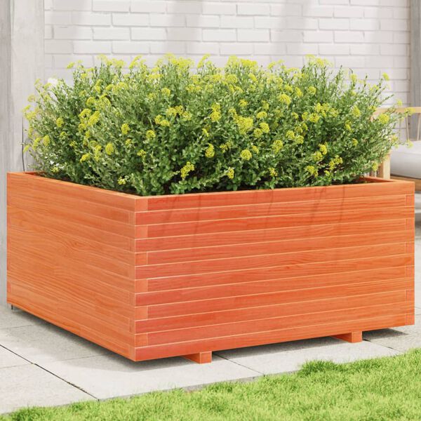 vidaXL Jardinera madera maciza de pino marr&oacute;n cera 100x100x49,5 cm