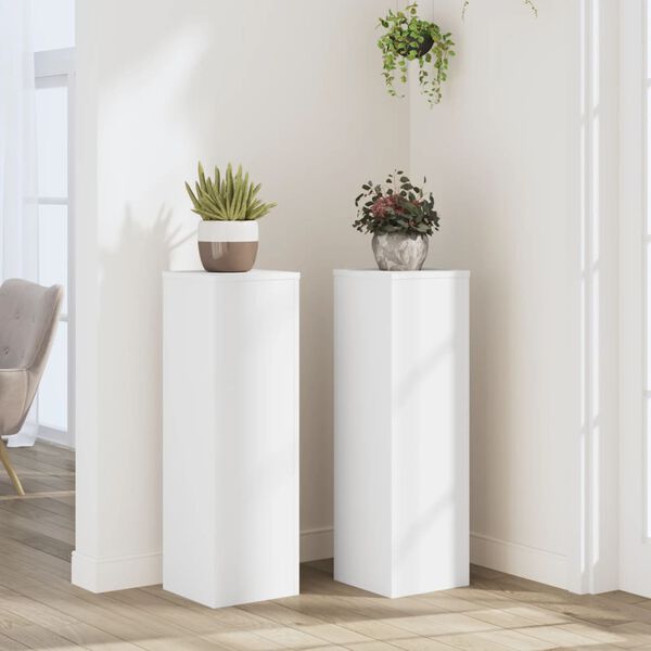 vidaXL Soportes de plantas 2 uds madera ingenier&iacute;a blanco 25x25x80 cm